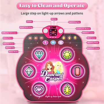 Dance Mat Toys for 3-12 Year Old Girls  Dance Mats for Kids with Wireless Bluetooth  Light-up 6-Button & 5 Game Modes Kids Dance Mat  Birthday Toys Gifts for 3 4 5 6 7 8 9 10+ Year Old Girls