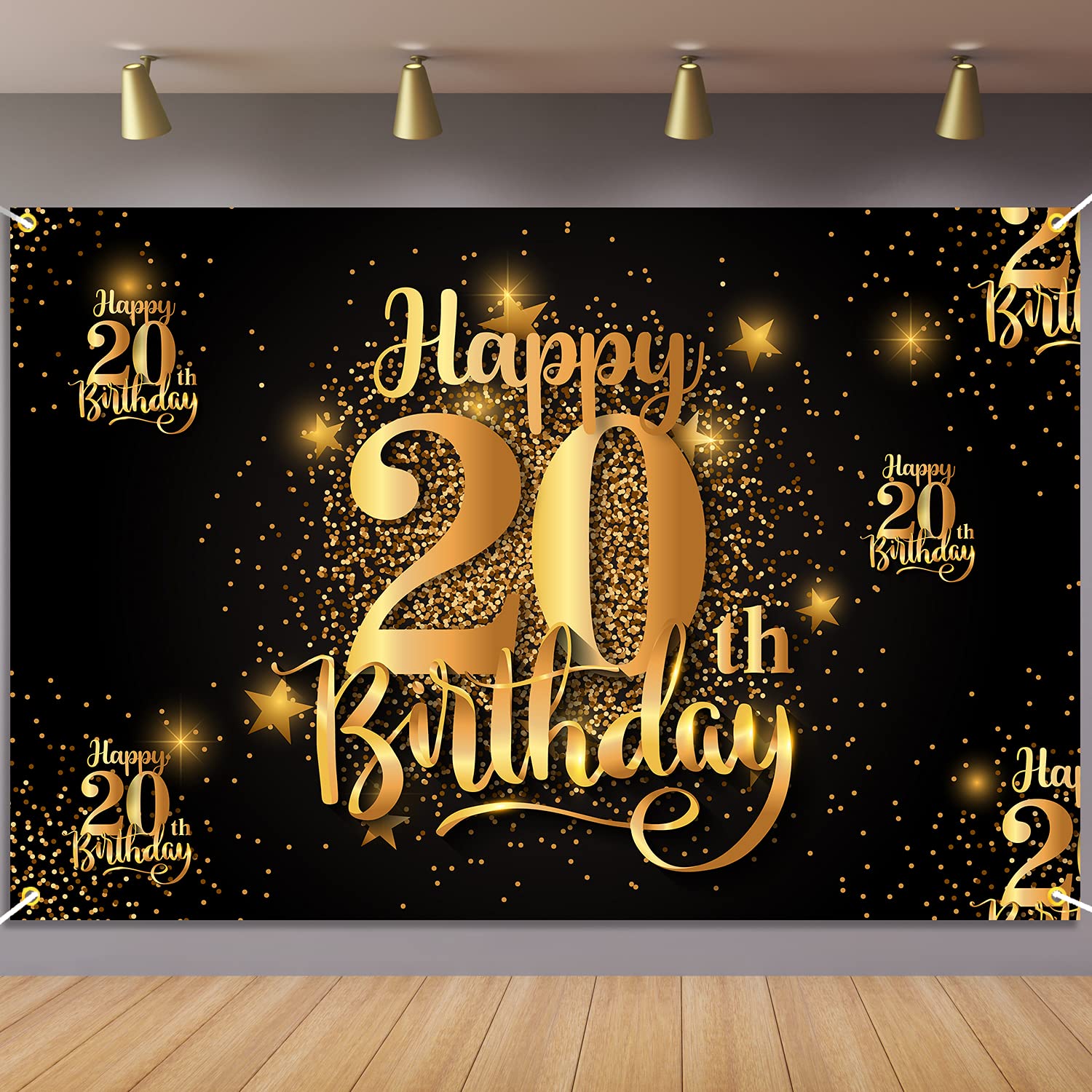 Happy 20th Birthday Backdrop Banner Step and Repeat 20 Years Old Background Decorations for Women Men Her Him Photography Party 