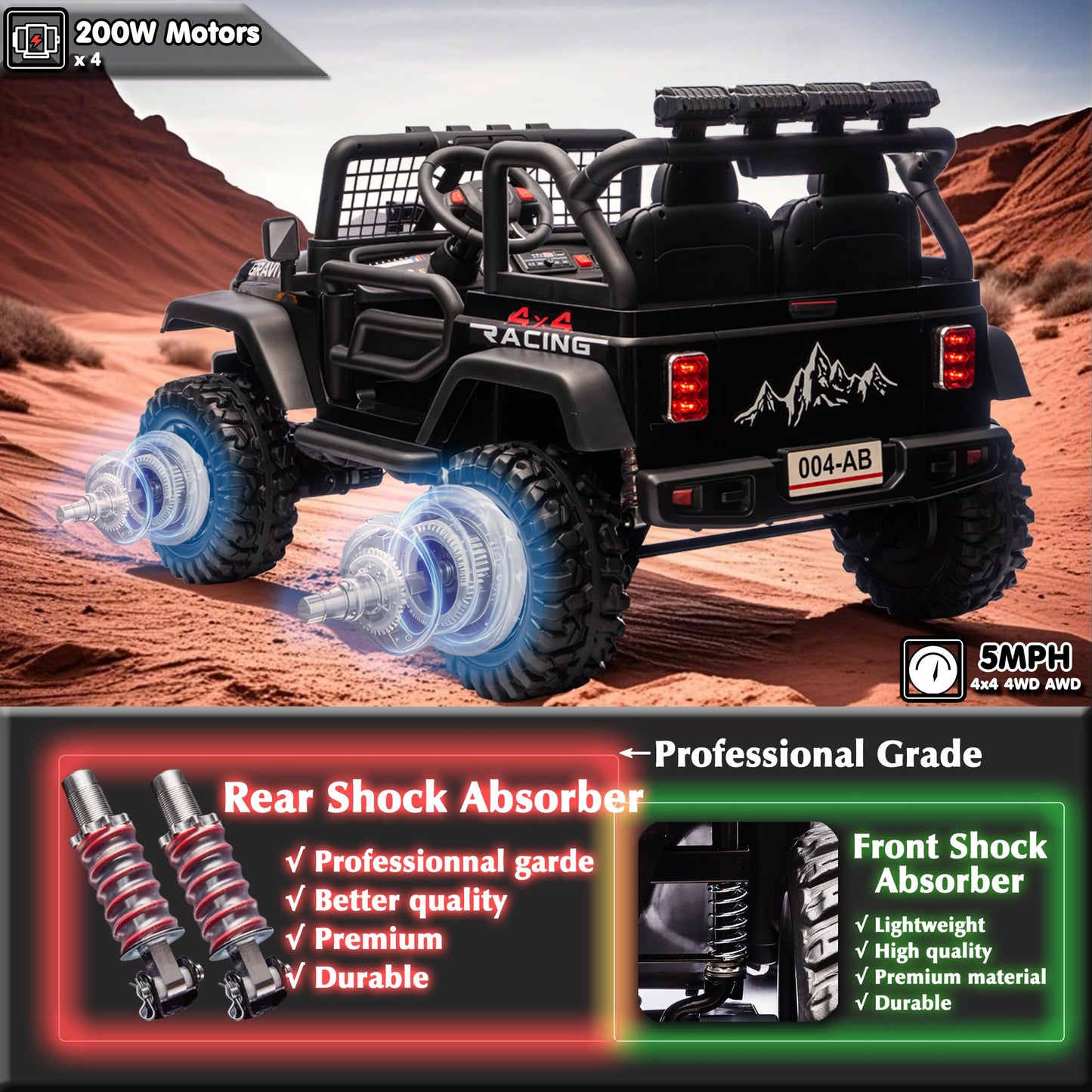 sopbost enhanced 24V Ride On Car with Remote Control  4x200W  2 Seater Ride On Toy for Kids  4WD Kids Electric Vehicles  Ride On Truck XL with EVA Tires Wheels  Bluetooth (Red)