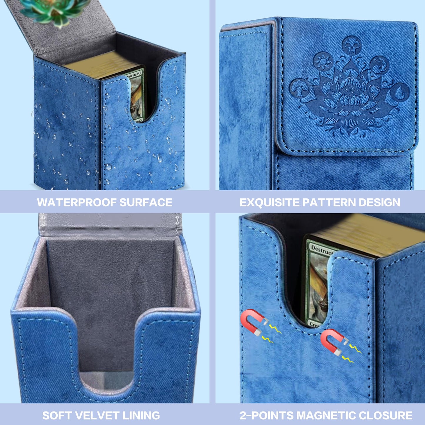 Promaxibinder Mtg Card Deck Box, Fits 200 Cards, Storage For Tcg/Mtg Crads, Pu Leather Strong Magenet (Navy Blue)