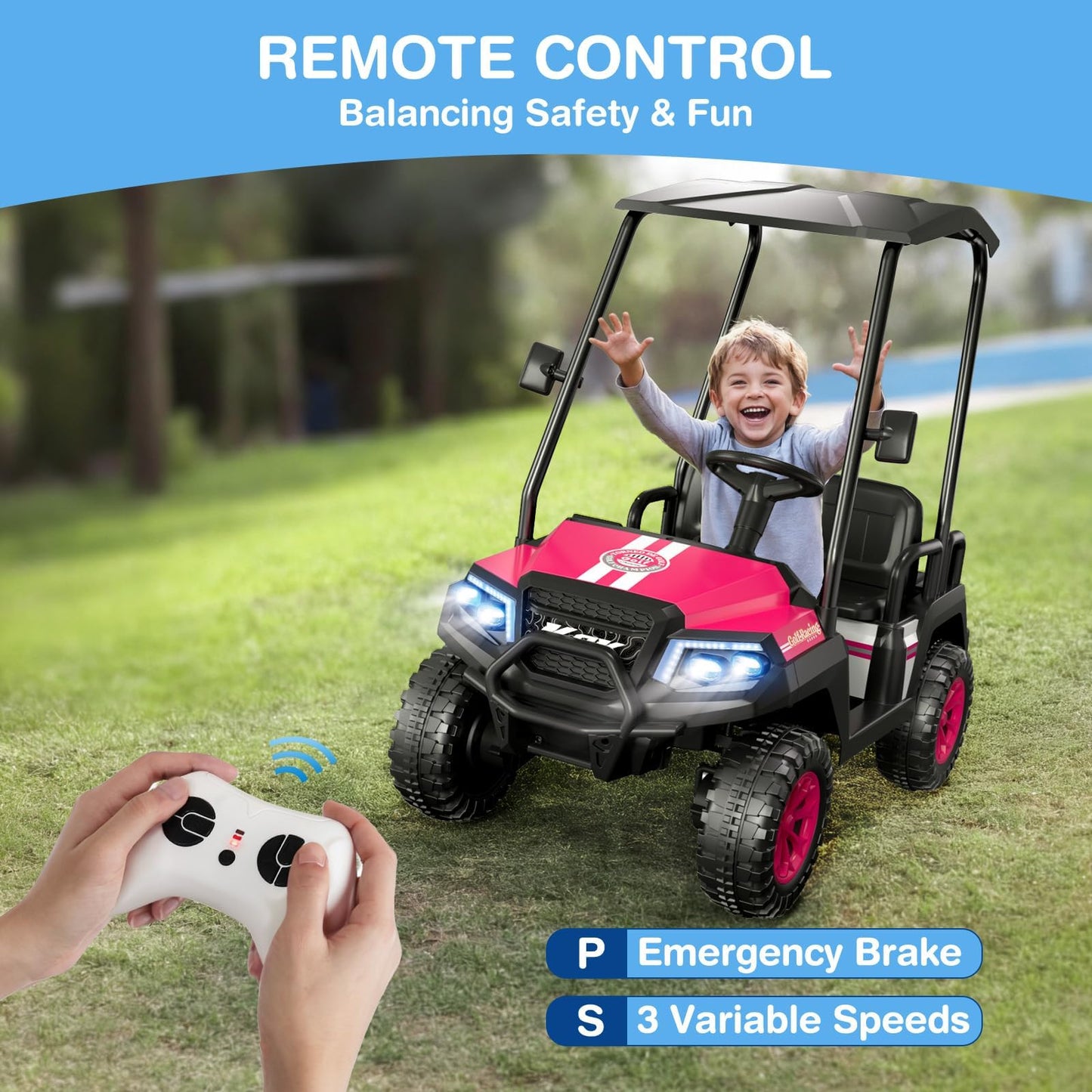 R9 24V Kids Golf Cart, 4 Seats, 4Wd Kids Electric Car W/Remote Control, Spring Suspension, Multimedia Functions Including Music,