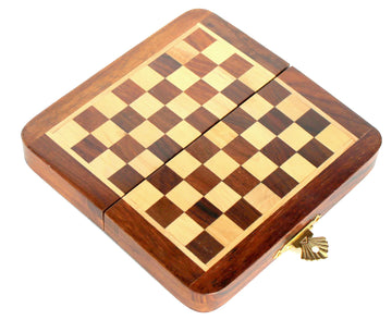 Stonkraft - 7'' X 7'' - Wooden Travel Folding Small Chess Game Board Set + Wooden Magnetic Crafted Pieces