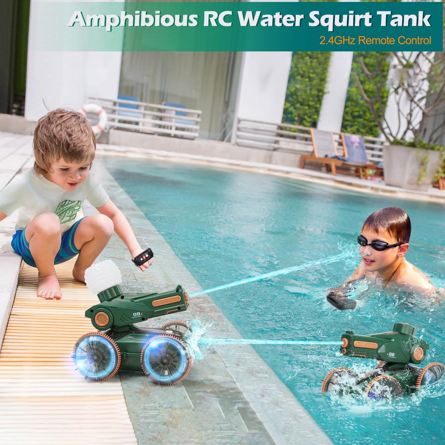 IQBOX Toys for Kids 6-12 Remote Control Car Boat Gifts for Boys 5-7 8 9 10 11 Year Old Amphibious RC Gesture Stunt Water Squirt