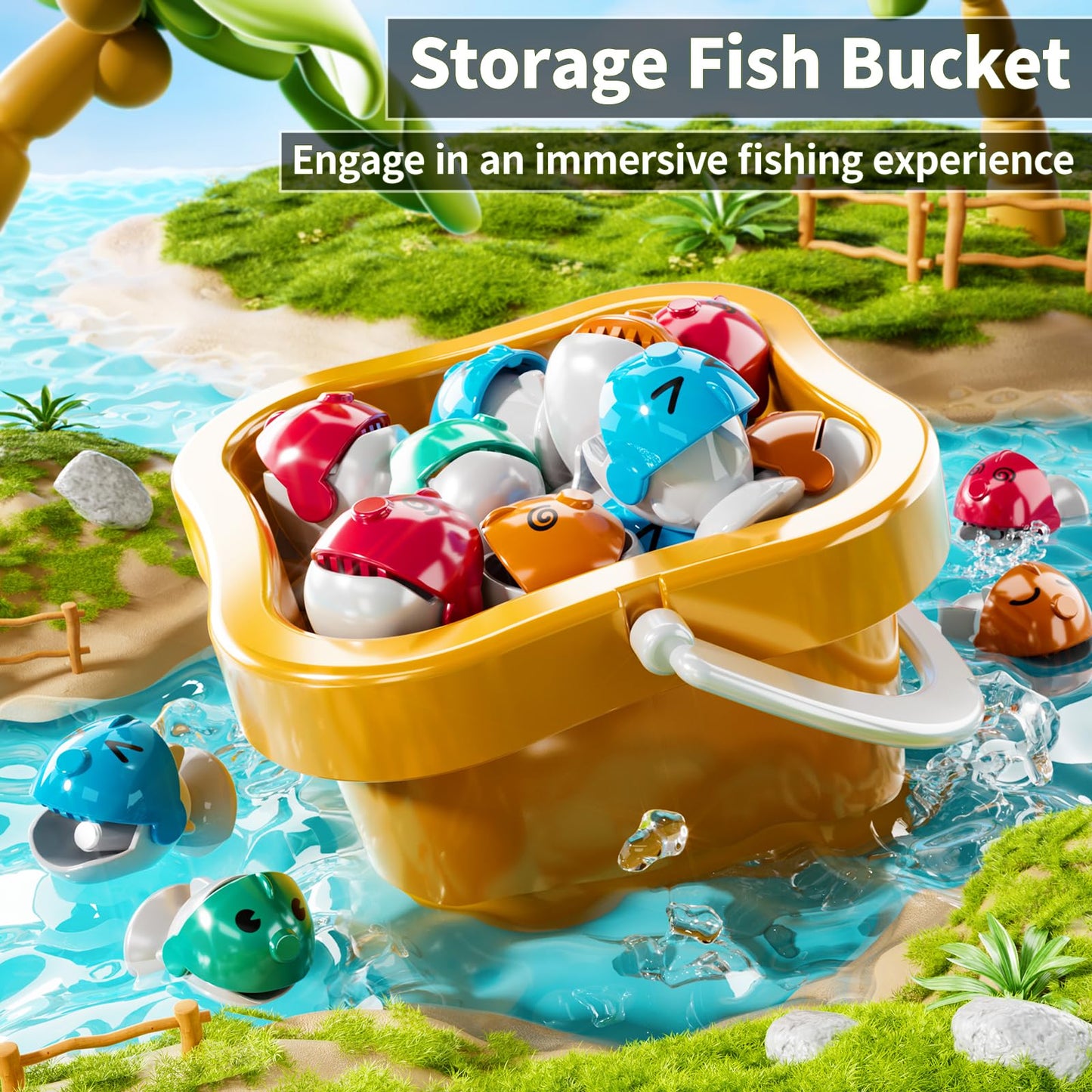 Niplooow Magnetic Fishing Game Toys Kids 3-5, Including 48 Fishes And 8 Fishing Poles Rotating Board Game With Music, Party Game