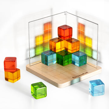 Woodtoe Rainbow Building Blocks For Kids, 3D Spatial Projection Game With 16 Pcs Rainbow Gem Cubes, Montessori Stacking Toys, Ed