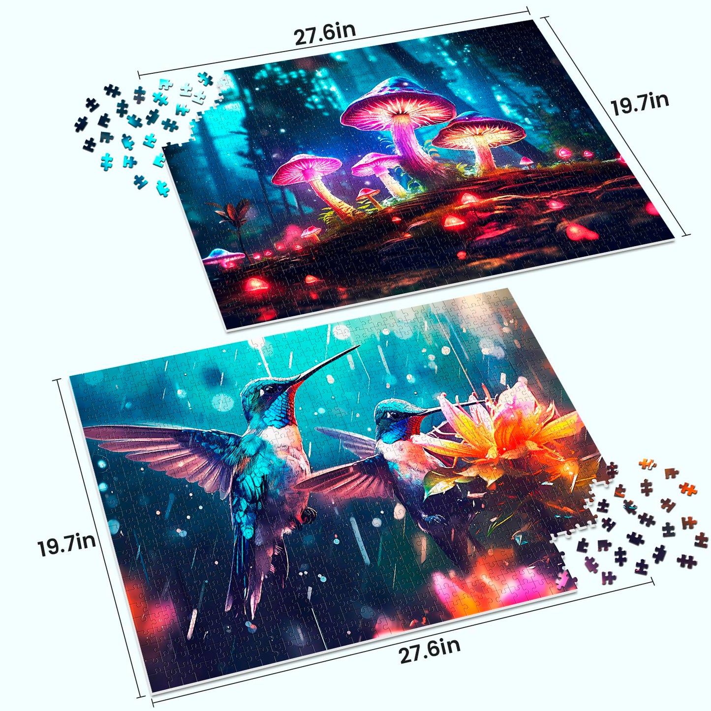 Edsjegn 2 Pack 1000 Piece Puzzle for mature-themeds Jigsaw Puzzles 1000 Pieces 2000 Piece Puzzles for mature-themeds Hummingbird Mushroom Jigsaw Puzzles White Elephant Gifts