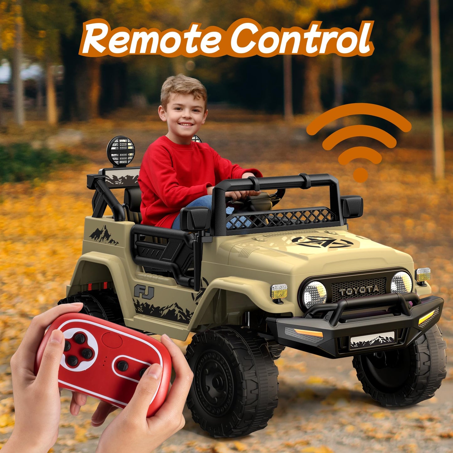 Powerwhale Kids Car Electric Car For Kids- Kids Jeep Remote Control Ride On Car For Toddlers 12V Ride On Toys Children'S Khaki