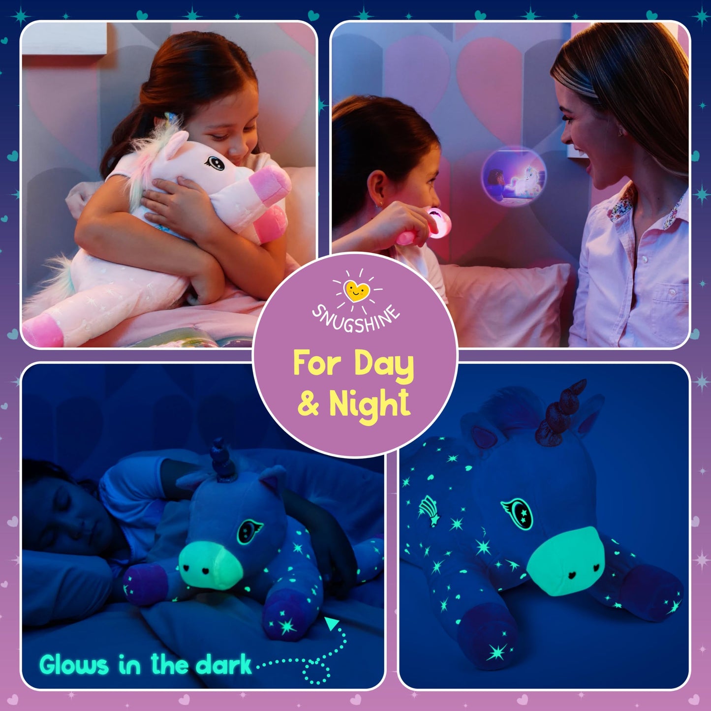 SNUGSHINE Glow in The Dark Unicorn Plush Set with Unicorn Book & Flashlight Projector, 18 Inch Unicorn Stuffed Animal and Book S