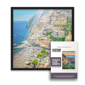19X19 Puzzle Frame Kit With Glue Sheets | Black Mid Century Picture Frame | Real Wood With Uv Resistant Acrylic Front | Made To