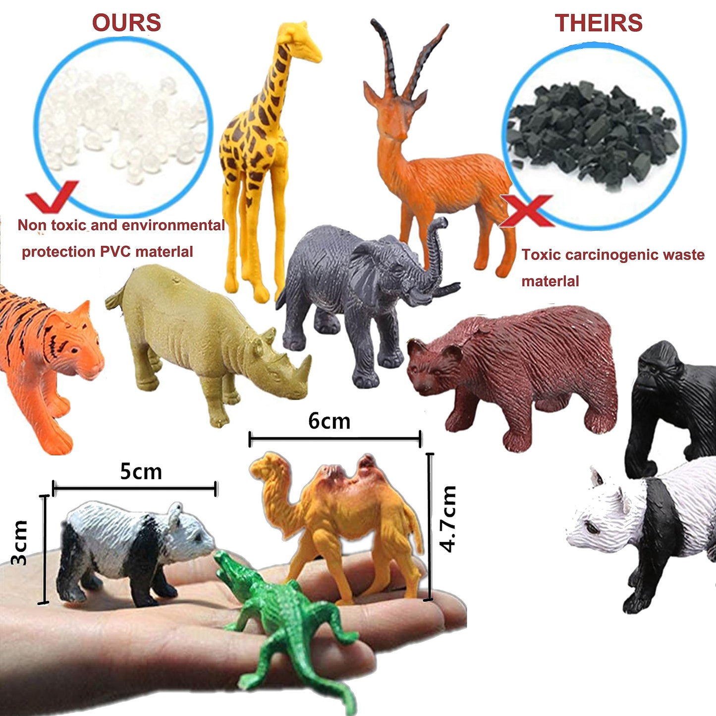 Baivyle Safari Animals Figures Toys-53 Piece Mini Realistic Wild Vinyl Plastic Farm Animal Toys Set, Animal Party Favors Zoo Animals Toys For Kids 3-5, Forest Animal Cake Toppers