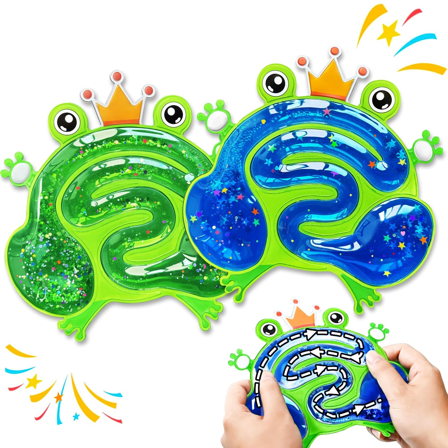 2PCS Sensory Glitter Leap Frog Fidget Toys for Kids, Toddlers & Classroom, ADHD & Autism Sensory Products, Birthday Gift for Boy