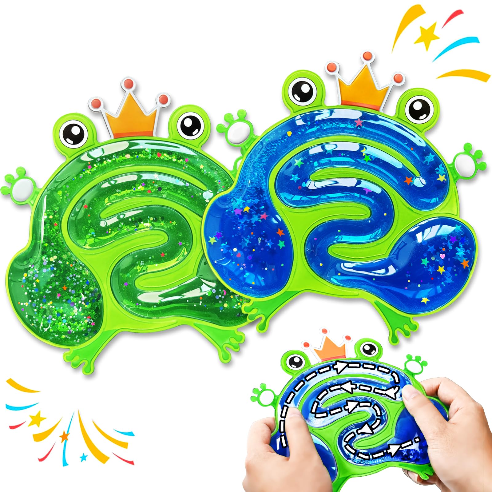 2PCS Sensory Glitter Leap Frog Fidget Toys for Kids, Toddlers & Classroom, ADHD & Autism Sensory Products, Birthday Gift for Boy