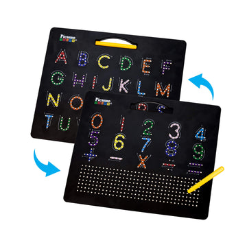 Picassotiles 2-In-1 Magnetic Drawing Board Toy 12X10 Inch Large Magnet Bead Tablet Pad With 2 Facings Alphabet+ Math Stem Free Style Educational Erasable Learning Writing Playboard In Black Ptb02