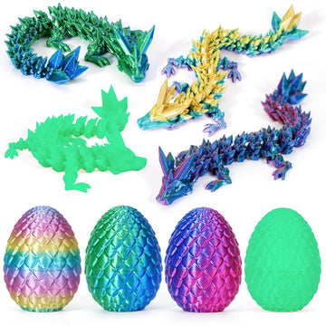 TBOLINE 4PCS 3D Printed Dragon Egg, Articulated Crystal Animals Cool Fidget Toys, Small 3D Printer Dinosaur Eggs Party Favors To