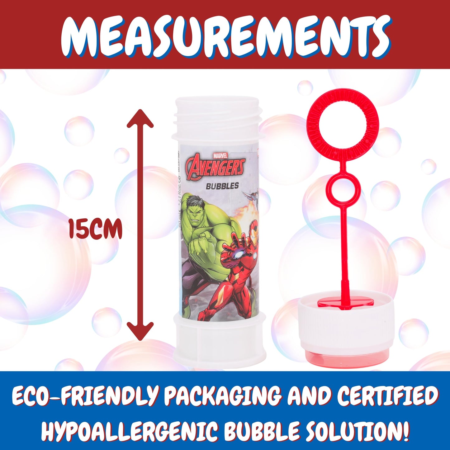 Toyland Pack of 12 Avengers Bubbles with Wands, 2fl oz Solution & Novelty Maze Lid - Pocket Money & Party Bag Toys