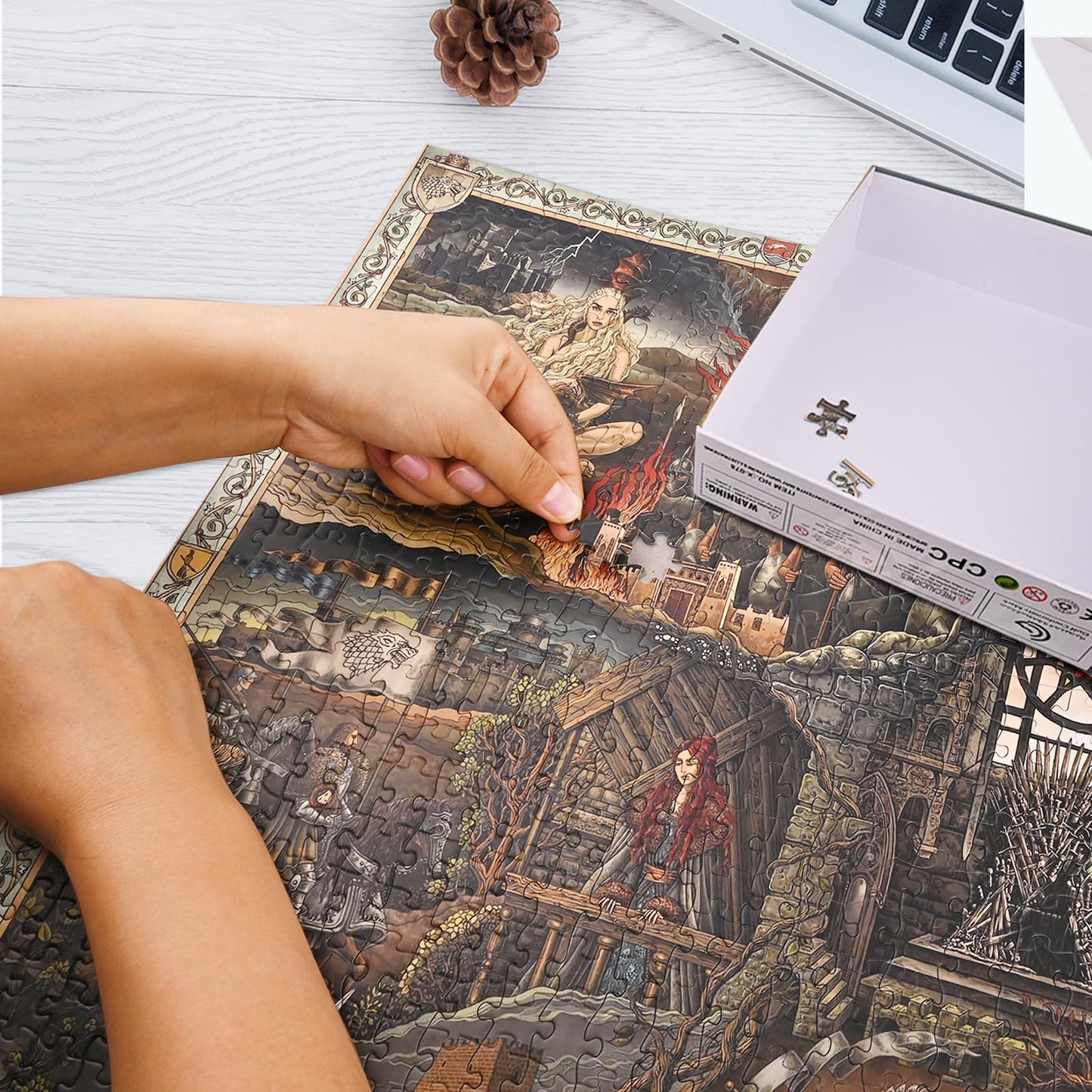 Puzzles For Adults 1000 Piece, Game Of Thrones Themed - Blue Cardboard Unique Cut Interlocking Pieces, Immerse Yourself In The Fantasy World With This Exquisitely Detailed And Challenging Puzzle