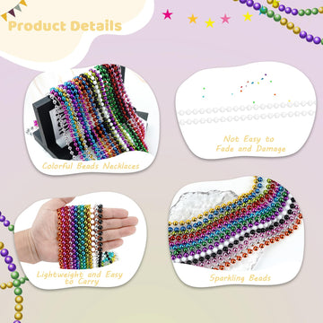 ZYFLSQ 100 Pcs 33'' 7mm White Beads Necklaces, Bulk Mardi Gras Beaded Necklaces, Party Beads Costume Necklaces