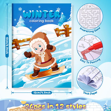 BenLouis 24 Pcs Winter Mini Coloring Books Kids Polar Animals Penguin Party Favors Small Activity Books Bulk for Kids Winter Hol