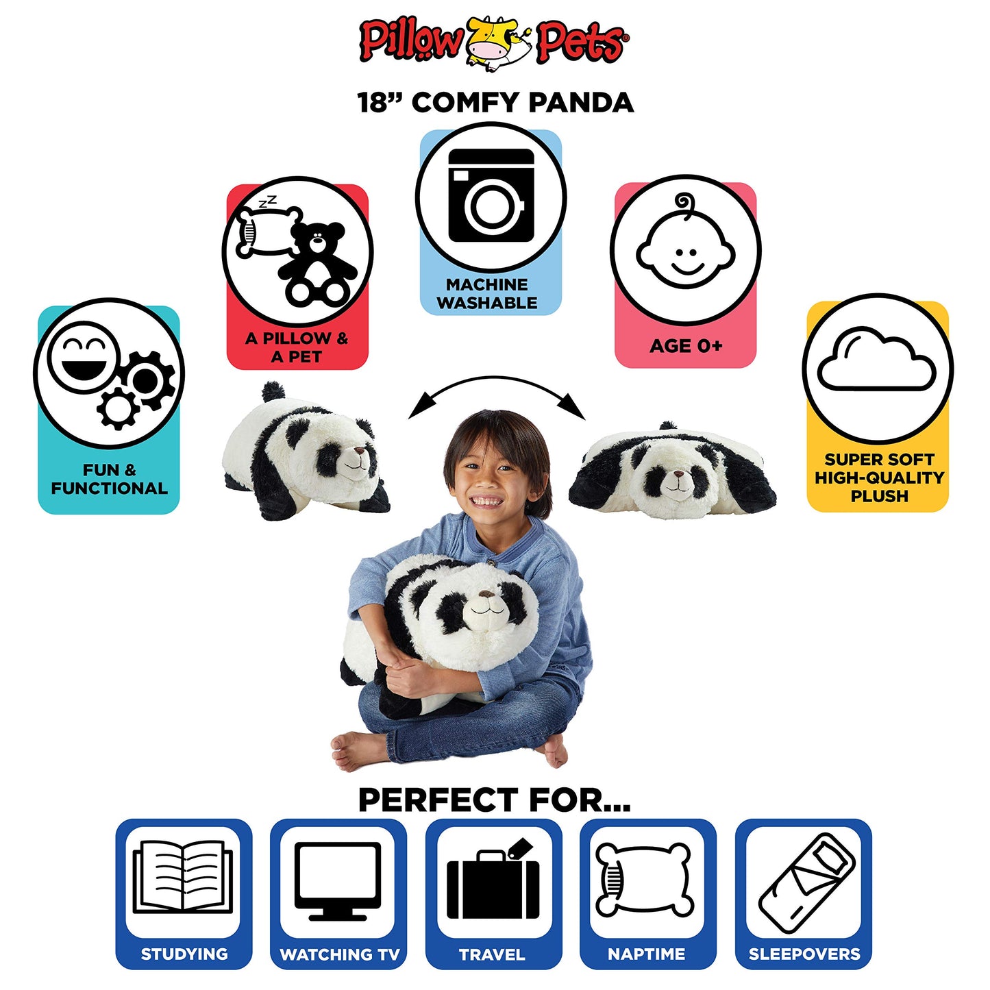 Pillow Pets Originals Comfy Panda, 18' Stuffed Animal Plush Toy