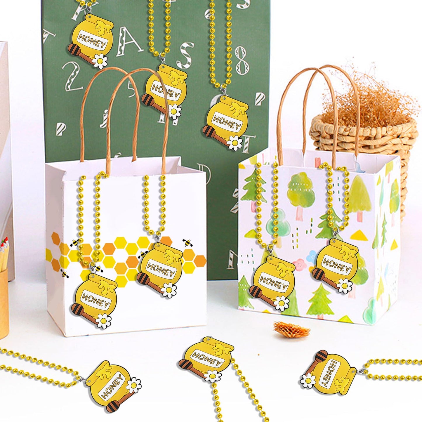 CiciBear 24 Pack Honey Necklace Party Favors with Mardi Gras Beads for Bumble Bee Baby to bee Bee Baby shower Gender Reveal Part