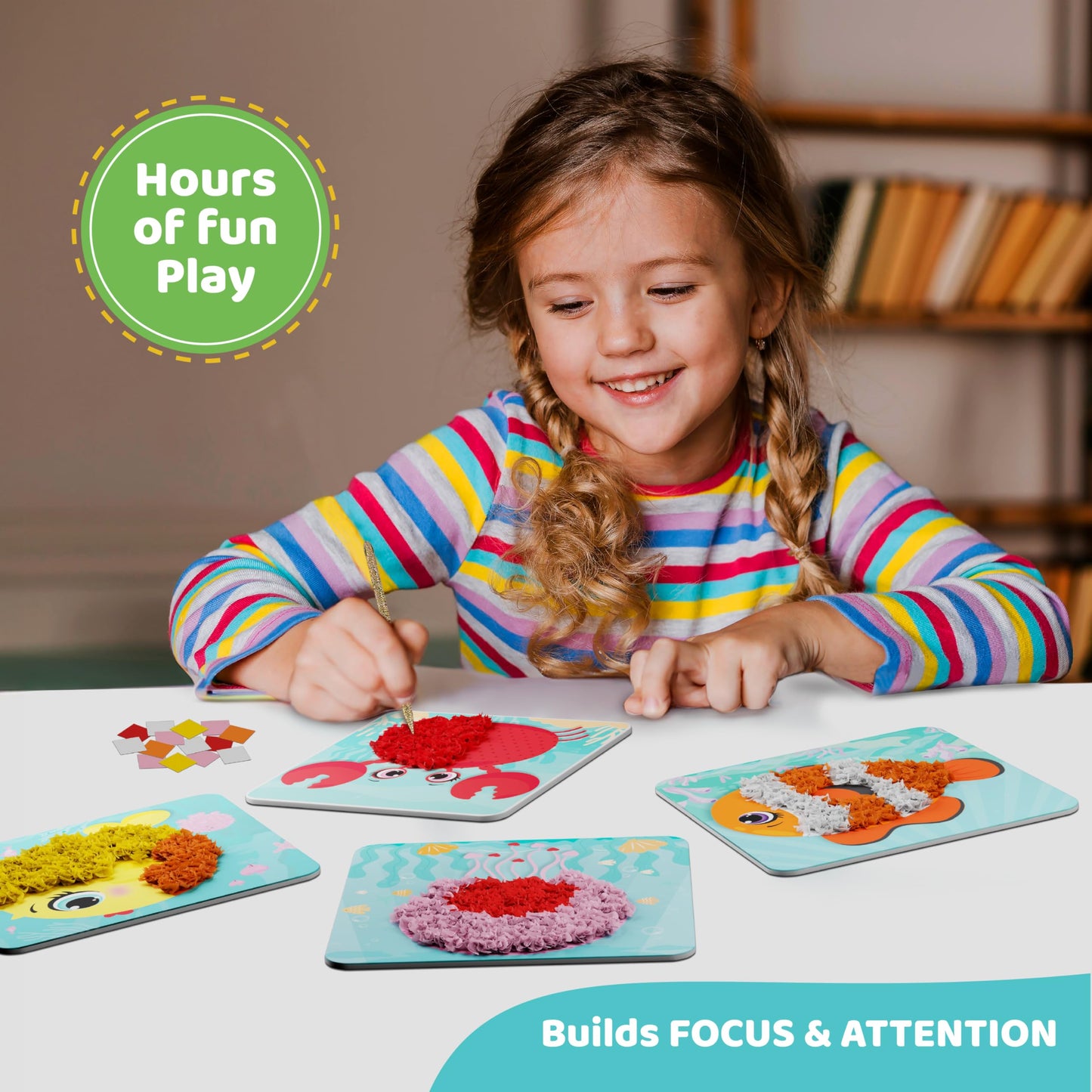 jackinthebox Poke Poke Art - Ocean Animals Like Crab, Turtle, Clownfish, Sea Horse, Jellyfish, Pufferfish, Mess-Free Sewing Art