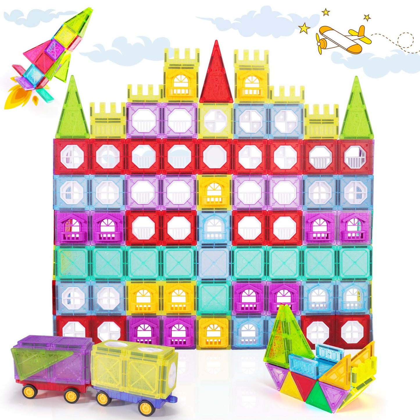 Showylive Magnetic Tiles For Kids, 110Pcs Educational Magnetic Blocks, Magnets Construction Toys, Magnetic Kids Toys, Constructi