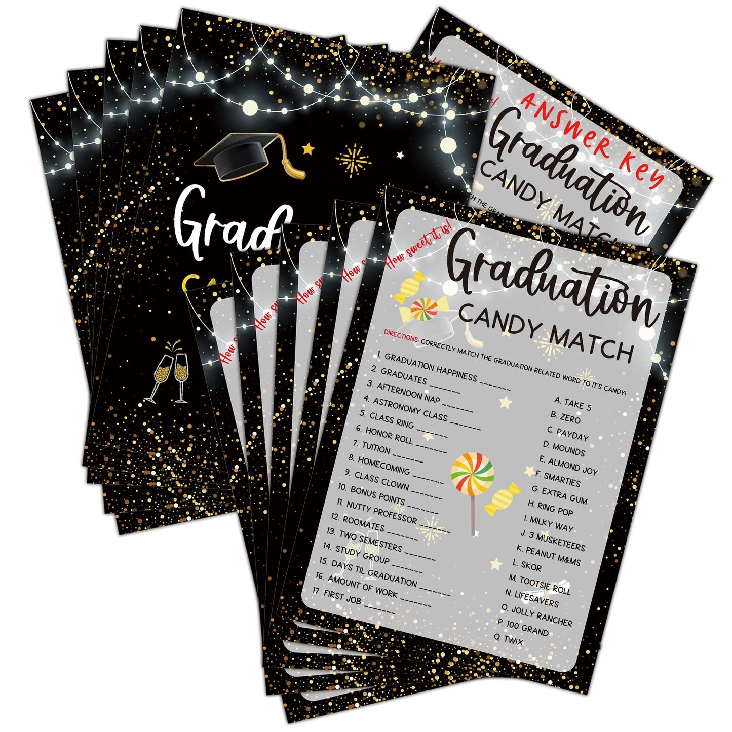 Graduation Party Games - Ever Or Never Game Cards for The Graduate - Graduation Party Decorations 2024 - Gold & Black Grad Celeb