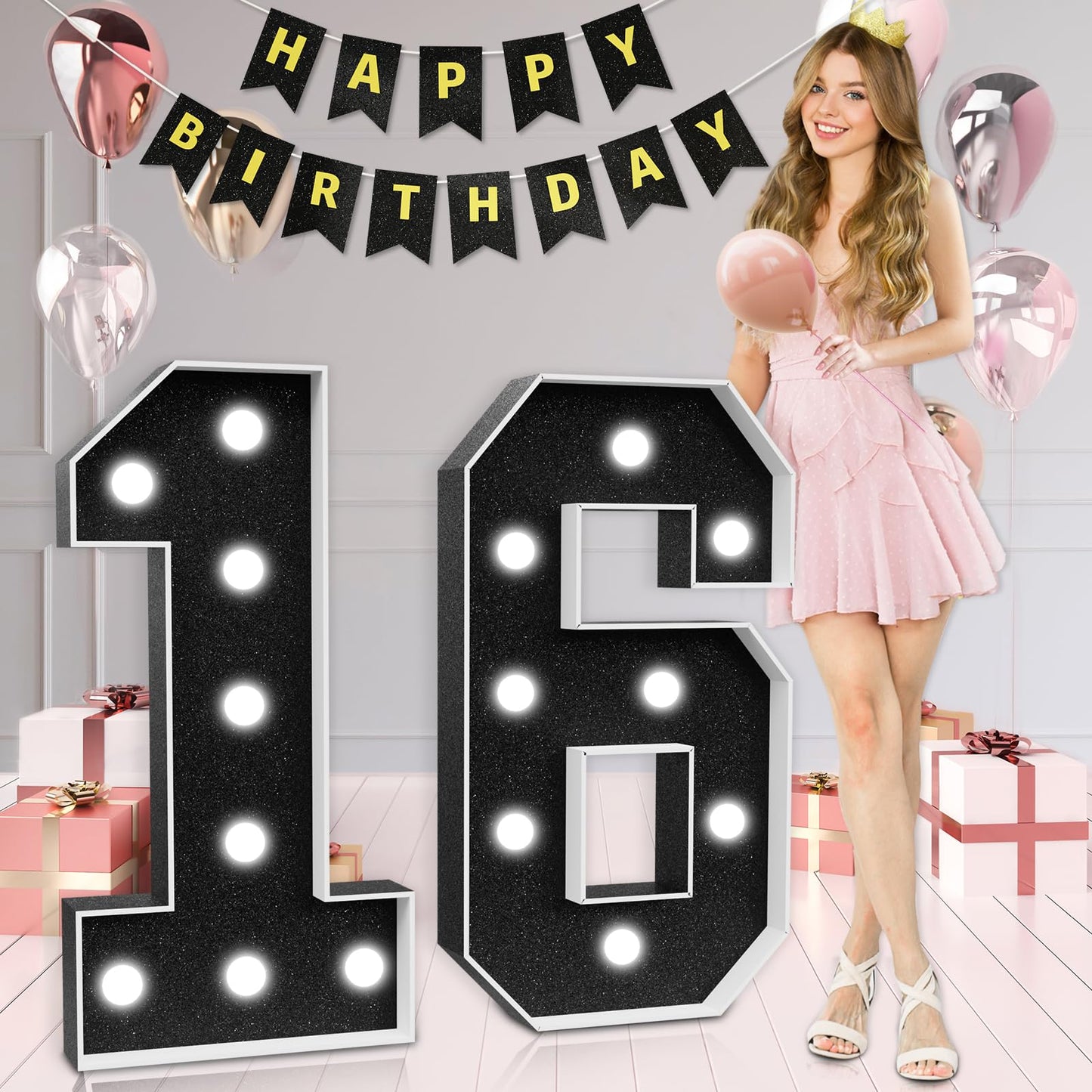 Marquee Numbers Black 16Th-Birthday Decorations: Large 3Ft Light Up Number Sweet 16 Party Decoration For Boy Girl Sixteen Year O