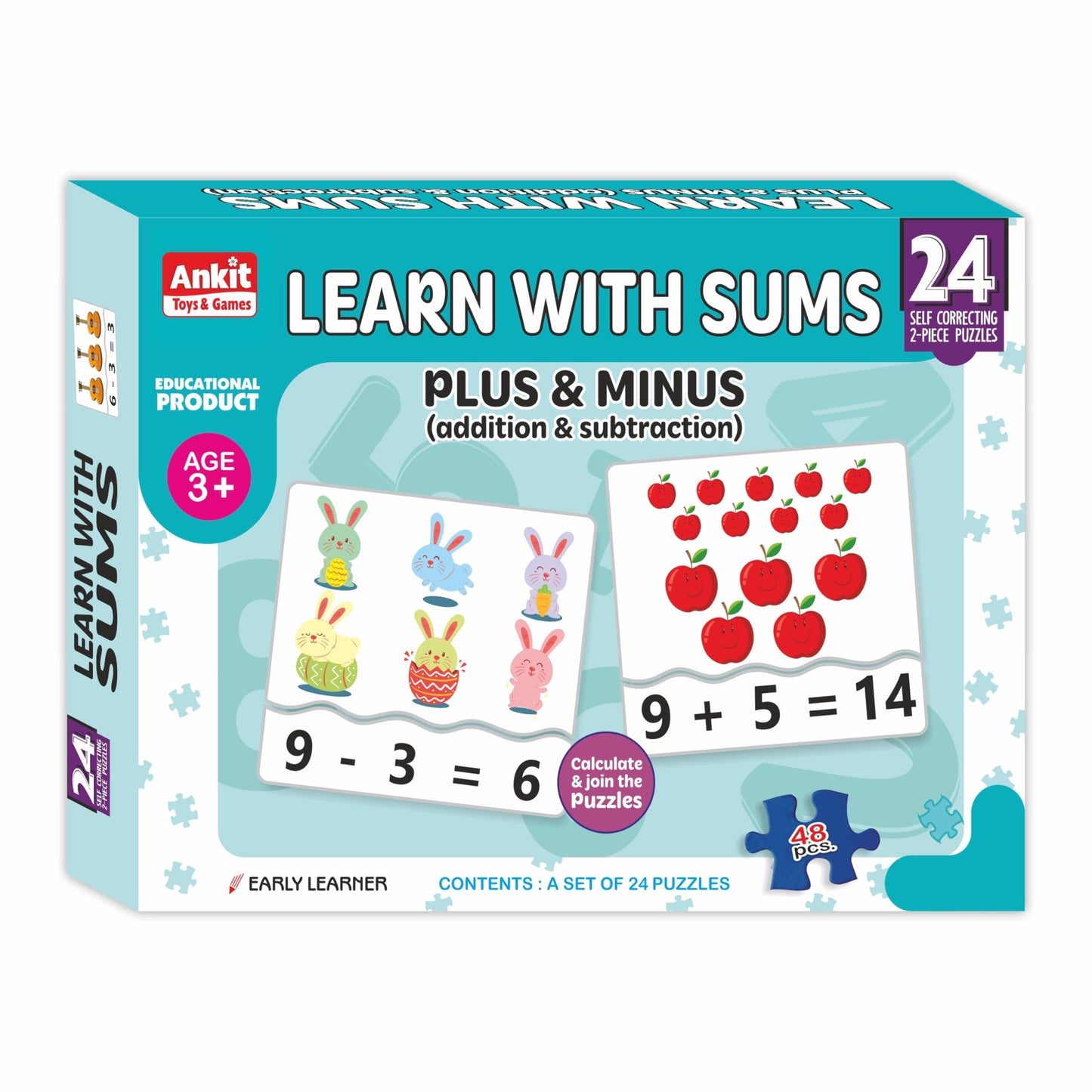 Ankit Toys & Games Learn With Sums Educational Jigsaw Puzzle For Kids  Addition & Subtraction 24 SelfCorrecting Puzzle Set  4