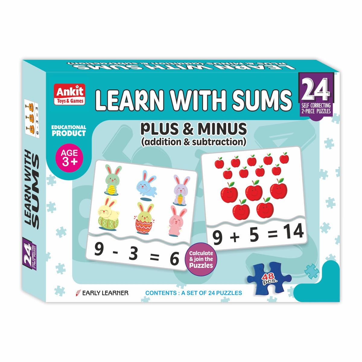 Ankit Toys & Games Learn With Sums Educational Jigsaw Puzzle For Kids  Addition & Subtraction 24 SelfCorrecting Puzzle Set  4