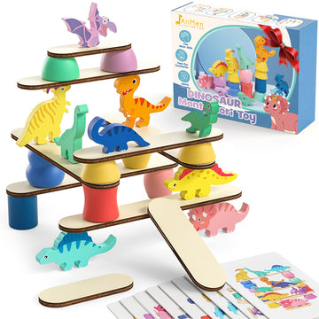 Montessori Dinosaur Toys For 1 2 3 4 Year Old Toddlers, Preschool Education Toys For Ages 2-4 Boys Girls Kids, Wooden Dinosaur Blocks Sorting & Stacking & Balance Toys, Educational Birthday Gift
