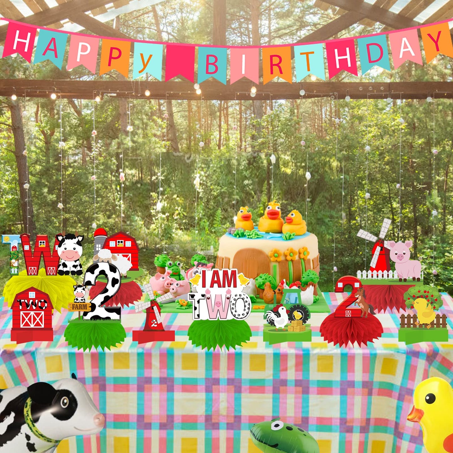 Farm Animals 2Nd Birthday Decorations Table Centerpieces, Barnyard Theme 2Nd Birthday Honeycomb Ceterpieces Party Supplies For B