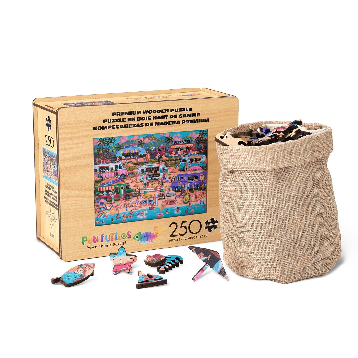 Buffalo Games - Hawaiian Food Truck Festival Wood Puzzle - Whimsy Cut Jigsaw Pieces - 250 Piece Jigsaw Puzzle - Ages 14 And Up