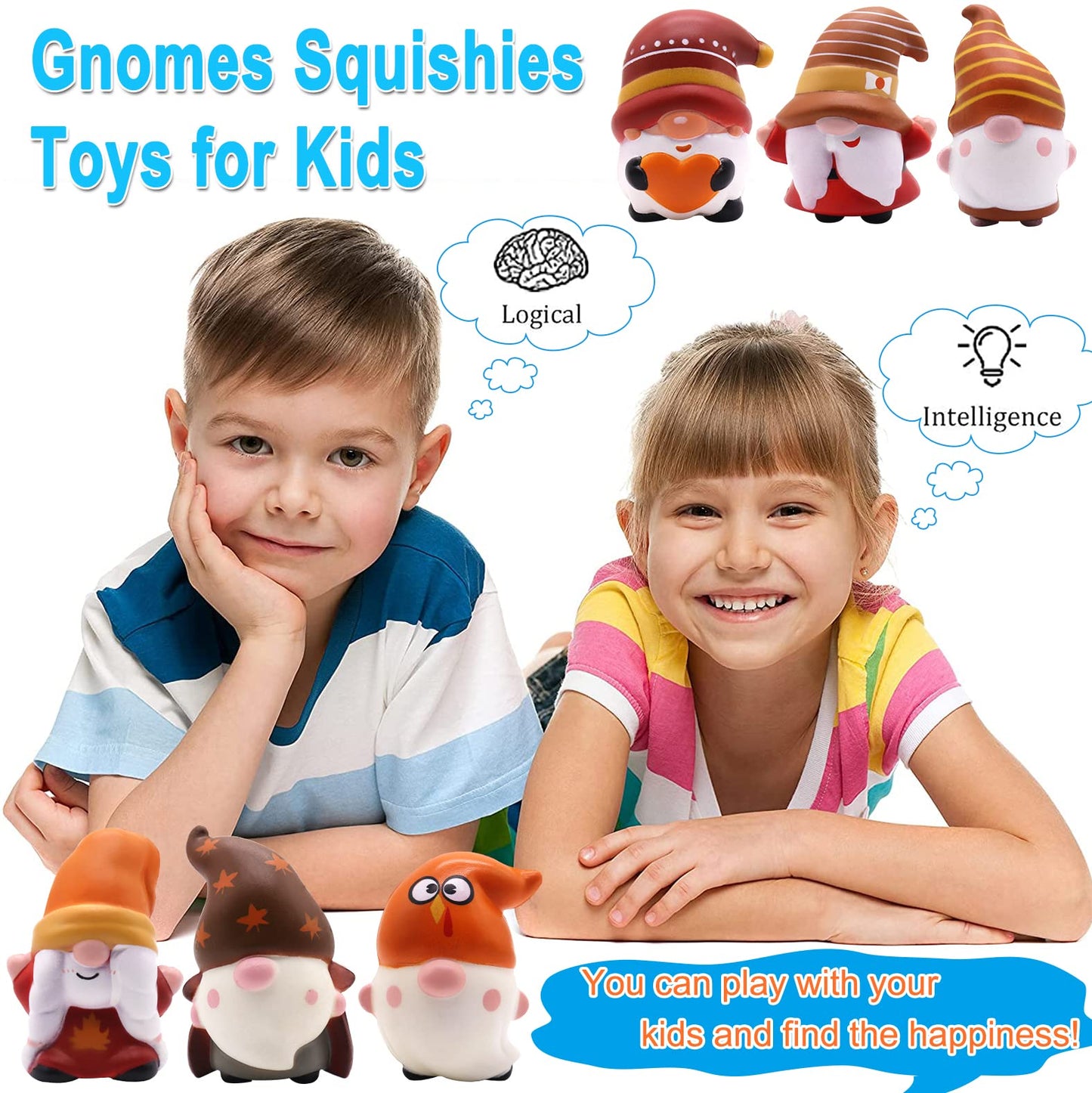 JOINBO Thanksgiving Gnomes Squishies - 6 Pack Soft Stress Relief Toys, Small, Brown, PU Material, Perfect Party Favor for Kids