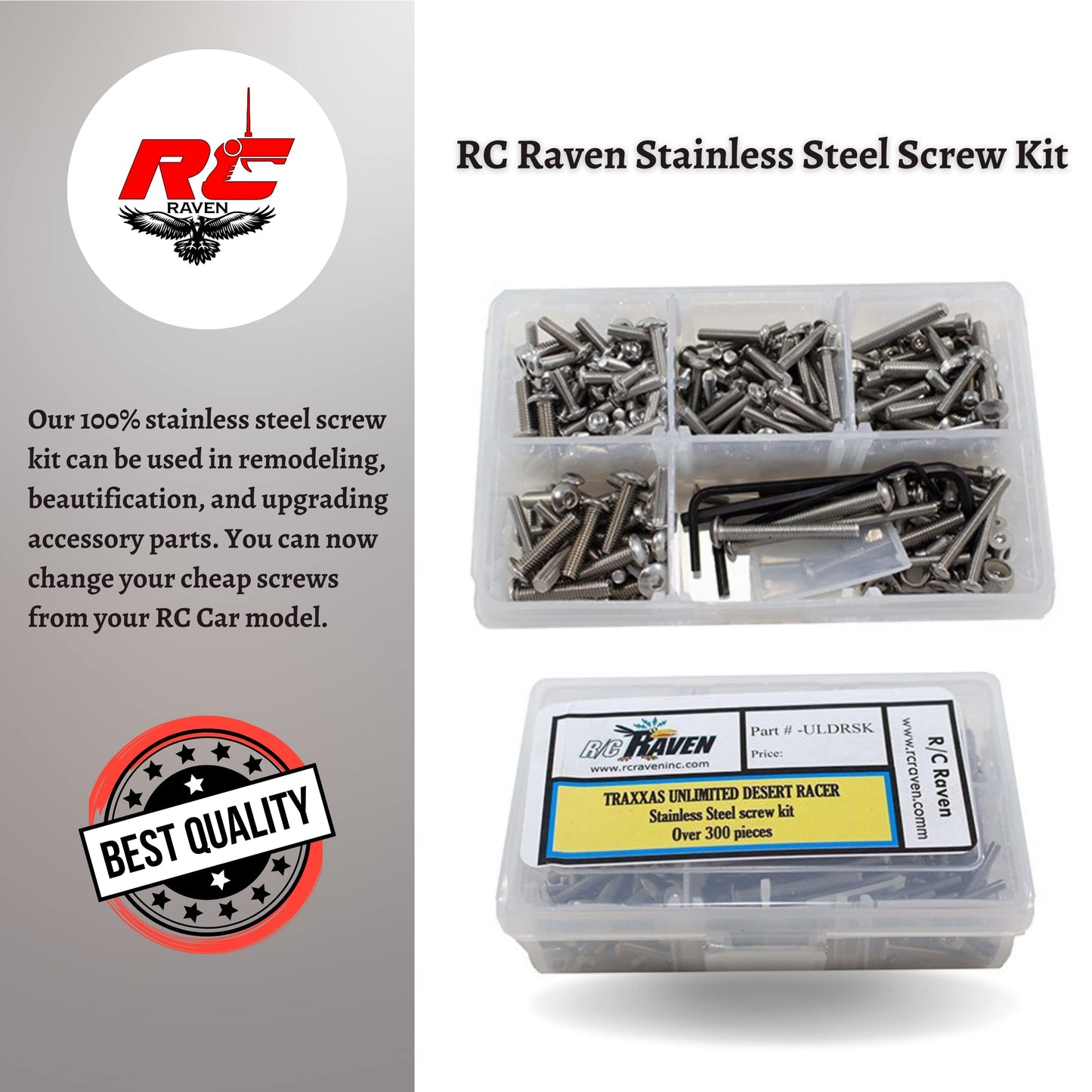 RC Raven RC Screw Kit for Unlimited Desert Racer with over 300 pcs Stainless Steel RC Car Tool Kit including Head Screws, nuts,