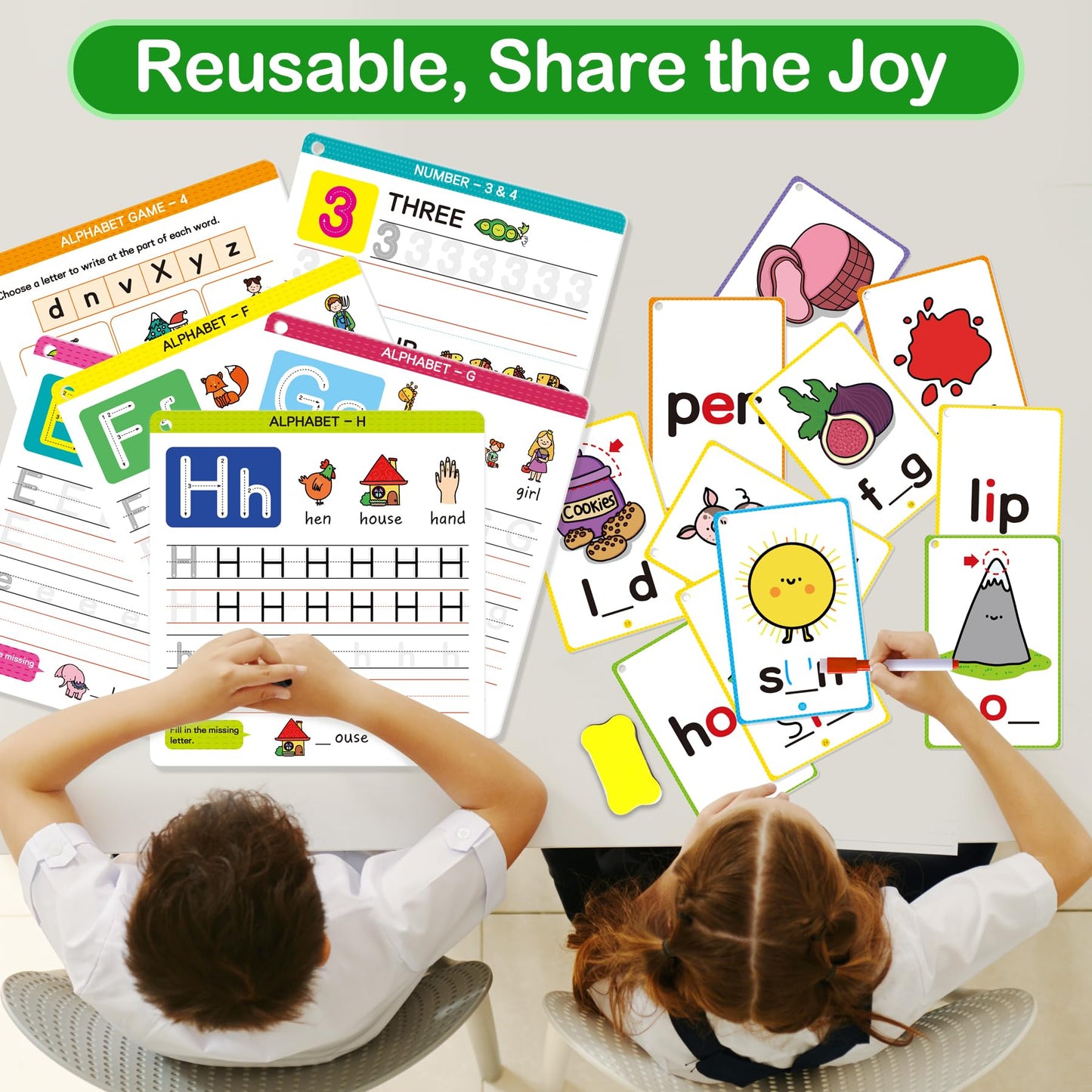 Elitepanda Cvc Word Games & Preschool Learning Kit For 3,4,5,6 Year Olds | 60 Reusable Dry Erase Flash Cards, Kindergarten Workb