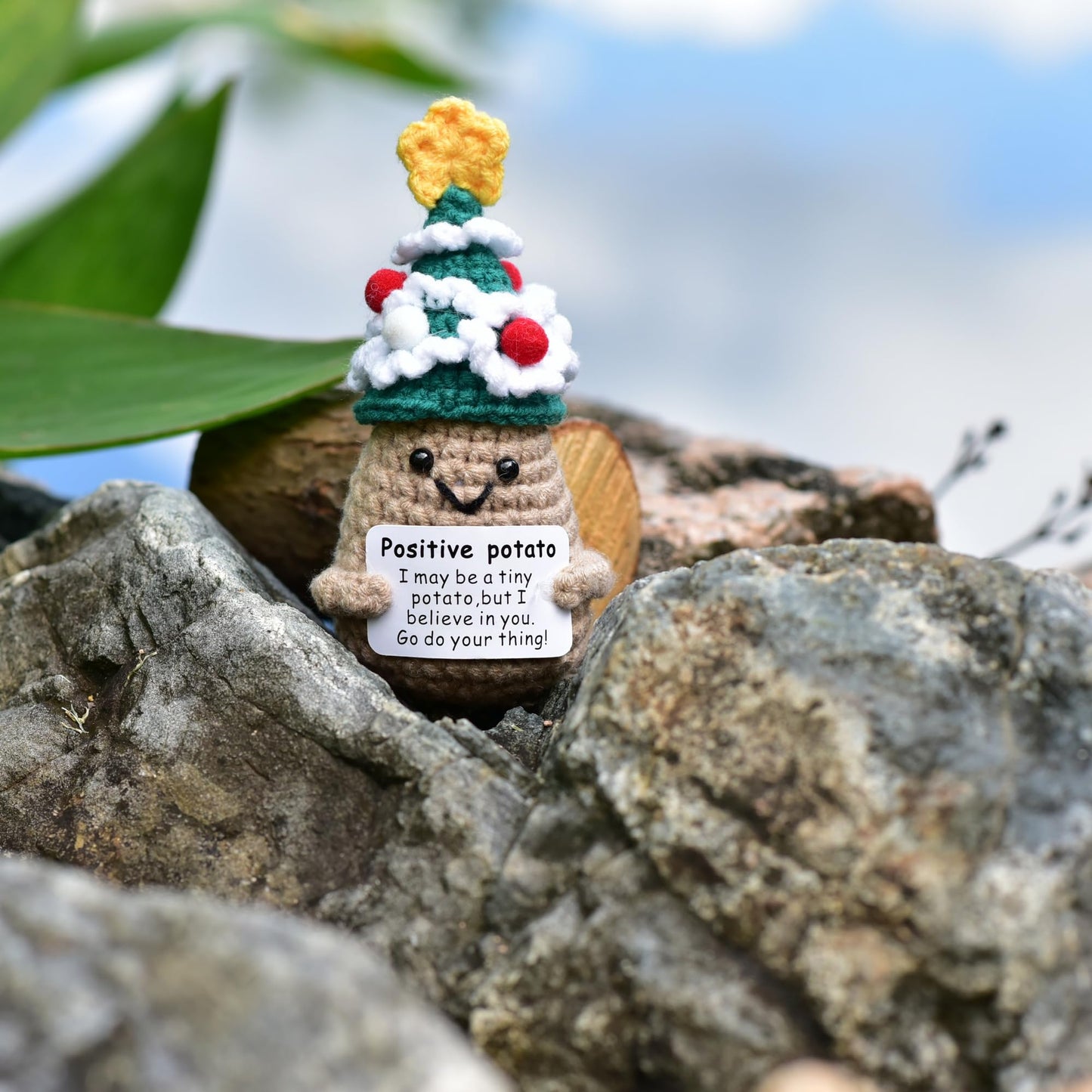 Qyqkfly 1 Pcs Positive Mini Funny Potato Holding Card Crochet Easter Birthday Christmas Mom Dad Sister Friend Wife Husband Colle
