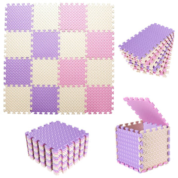 Tamiplay 16 Tiles Foam 0.4 Inch Thicked Interlocking Floor Mats With Solid Colors, Squares Baby Play Mat, Eva Foam Puzzle Foam Mats For Kids, Baby, Toddlers(Pink/Beige/Purple)