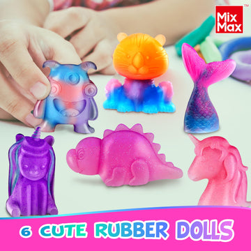 Mixmax Make Your Own Squishies Toys, 6 Packs Rubber Dolls Making Kit For Kids Glow Jumbo Glitter Silicone Squishy Craft Kit For