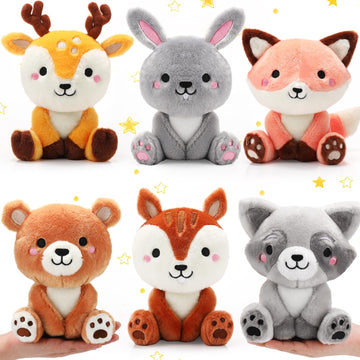 Roundfunny 6 Pcs Woodland Animals Plush Toys 7 Inch Bear Rabbit Squirrel Deer Raccoon Fox Stuffed Animals For Birthday Gift Baby