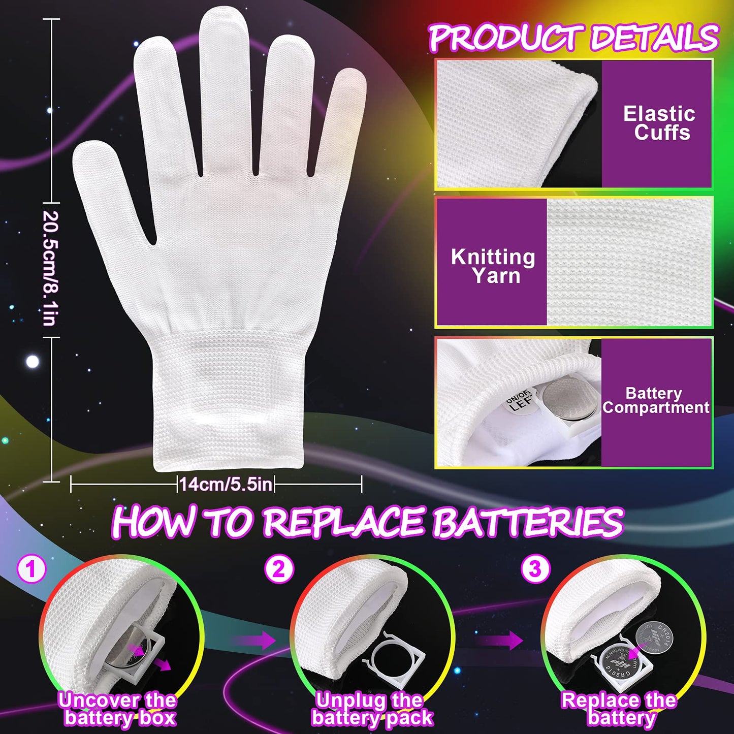 Viposoon LED Light Up Gloves for Kids, Medium (Age 6-12), Perfect for Easter, Halloween, Christmas, and Birthdays