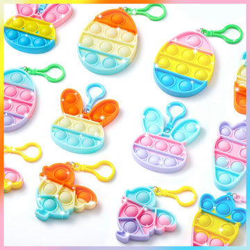 Woplagyreat 12 Pcs Kids Easter Fidget Keychain Toys, Mini Push Bubble Sensory Stress Toy, Toddler Girls Boys Party Favors, Goodie Bag Easter Gifts For Classroom Prize