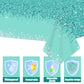 3 Pieces Teal And Silver Tablecloths For Happy Birthday Party Decoration Plastic Disposable Breakfast Blue Birthday Theme Table Covers For Girl Women Silver Glitter Birthday Party Supply, 54X108 Inch