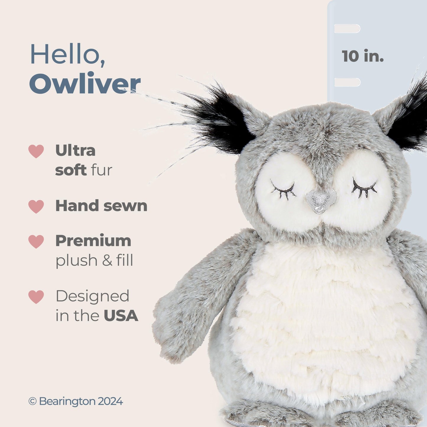 Bearington Owliver Grey Plush Owl Stuffed Animal, 10 Inch