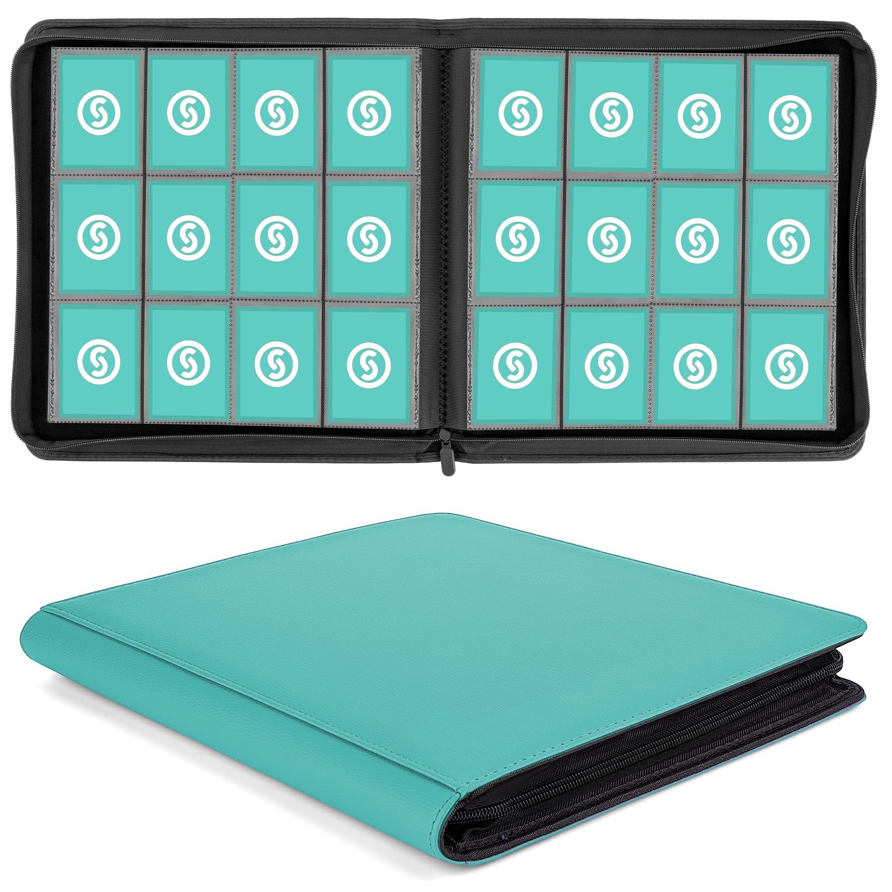 SMYV 12 Pocket Trading Card Binder  enhanced PU Cover Card Binder for 720 Cards  Ringless Side Loading Card Collection Album Folders for MTG  TCG  Game Cards & Sports Cards (Blue)