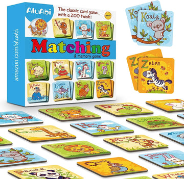 Aluabi Animal Letter Memory Game Abc Learning For Toddlers, Fun Matching Game, Educational Toys For Kids, Preschool Learning Toys And Alphabet Flash Cards For Boys & Girls Age 4 To 8