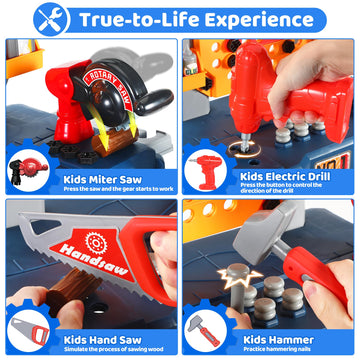 Kids Tool Bench-Power Tools Workshop-Kids Workbench, 65 Pcs Realistic Toy Tools with Electronic Toy Drill, Gift for Boys & Girls