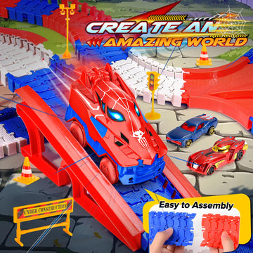 Aetyni Spider Toys for Boys 3-4: 251 PCS Spider Race Track with 5 Alloy Cars Toys for 3 4 5 6 Year Old Boys Car Tracks for Kids