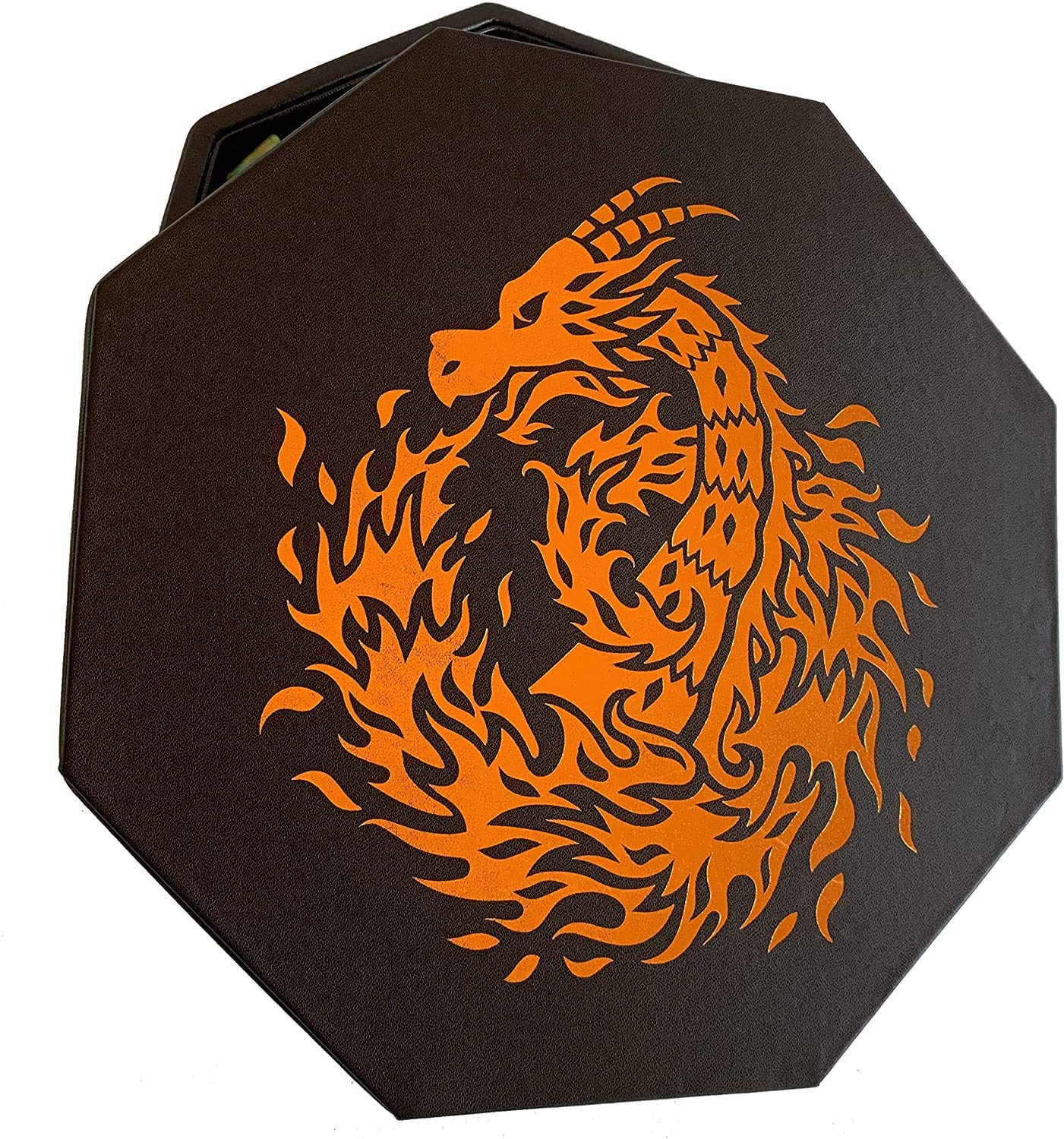 Fantasydice-Chromatic Dragon -with Roll or Die Artwork Dice Tray - 8'' Octagon with Lid and Dice Staging Area- Holds 5 Sets of D