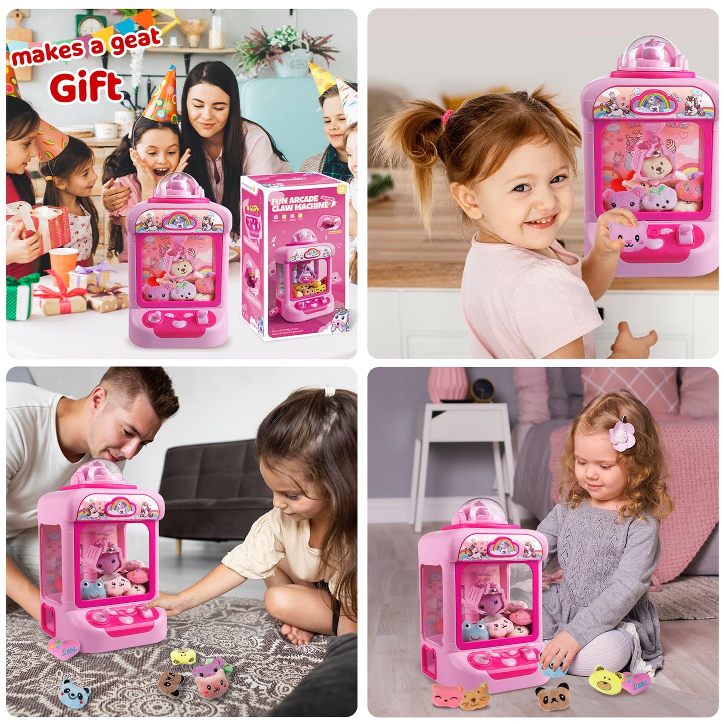Tingingyuli Claw Machine For Kids,Unicorn Mini Vending Machines Candy Grabber Prize Dispenser Pink Toys For Girls,Electronic Arc
